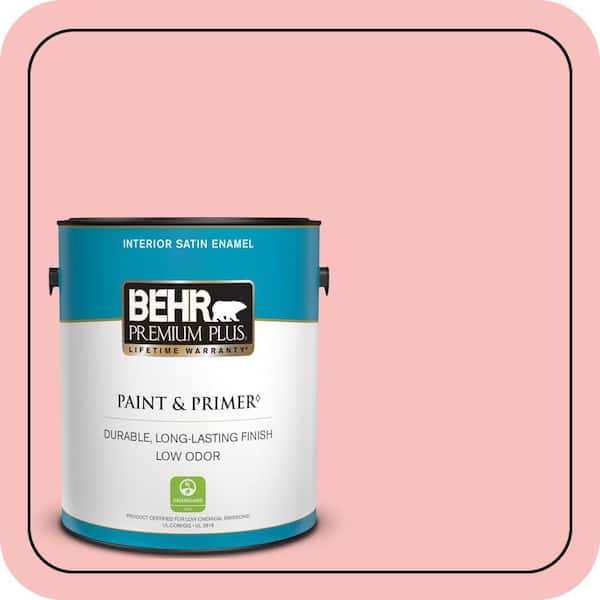 BEHR PREMIUM PLUS 5 gal. #160A-3 Pink Hydrangea Semi-Gloss Enamel Low Odor Interior Paint & Primer (4)