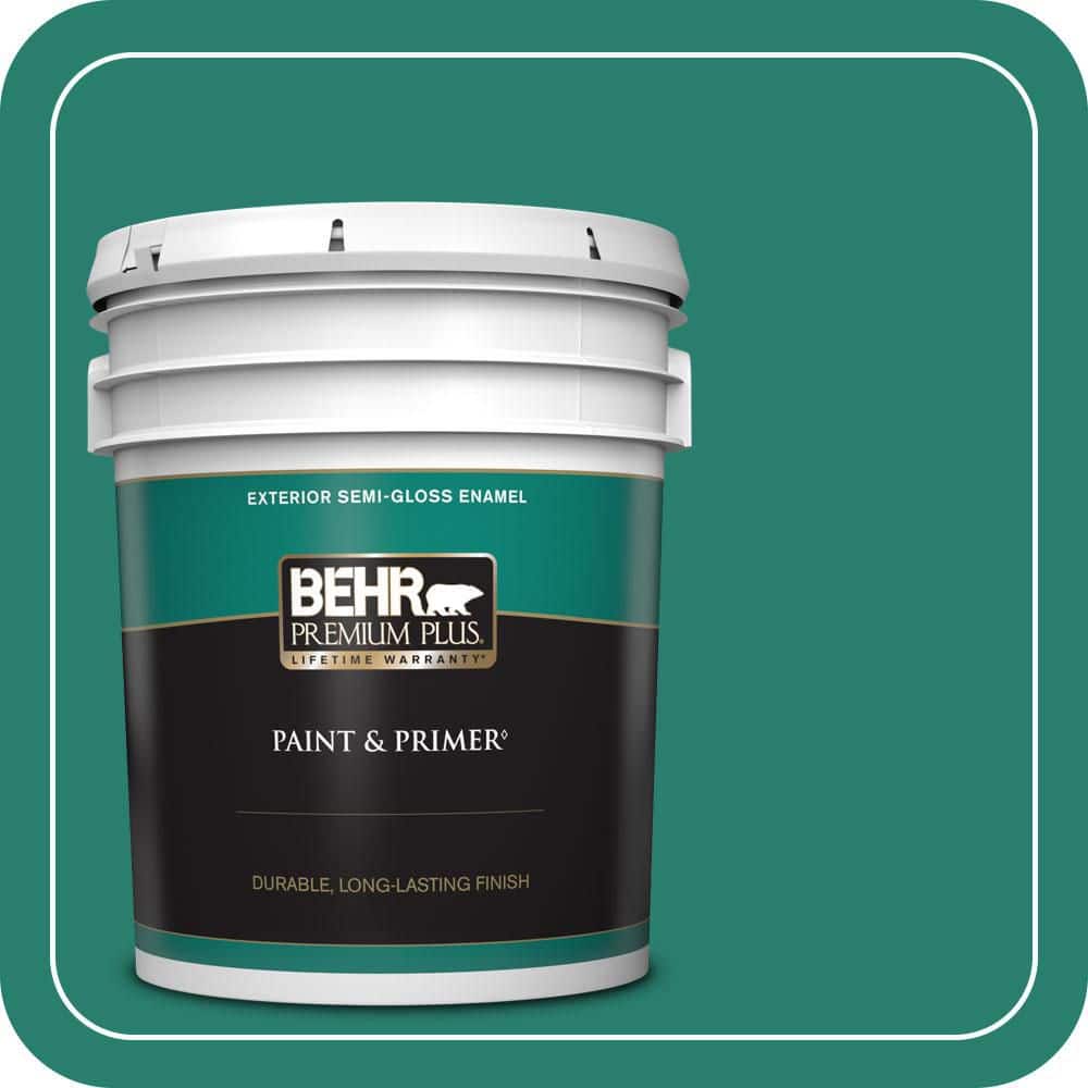 BEHR PREMIUM PLUS 5 gal. #P440-7 Mermaid Sea Semi-Gloss Enamel Exterior Paint & Primer