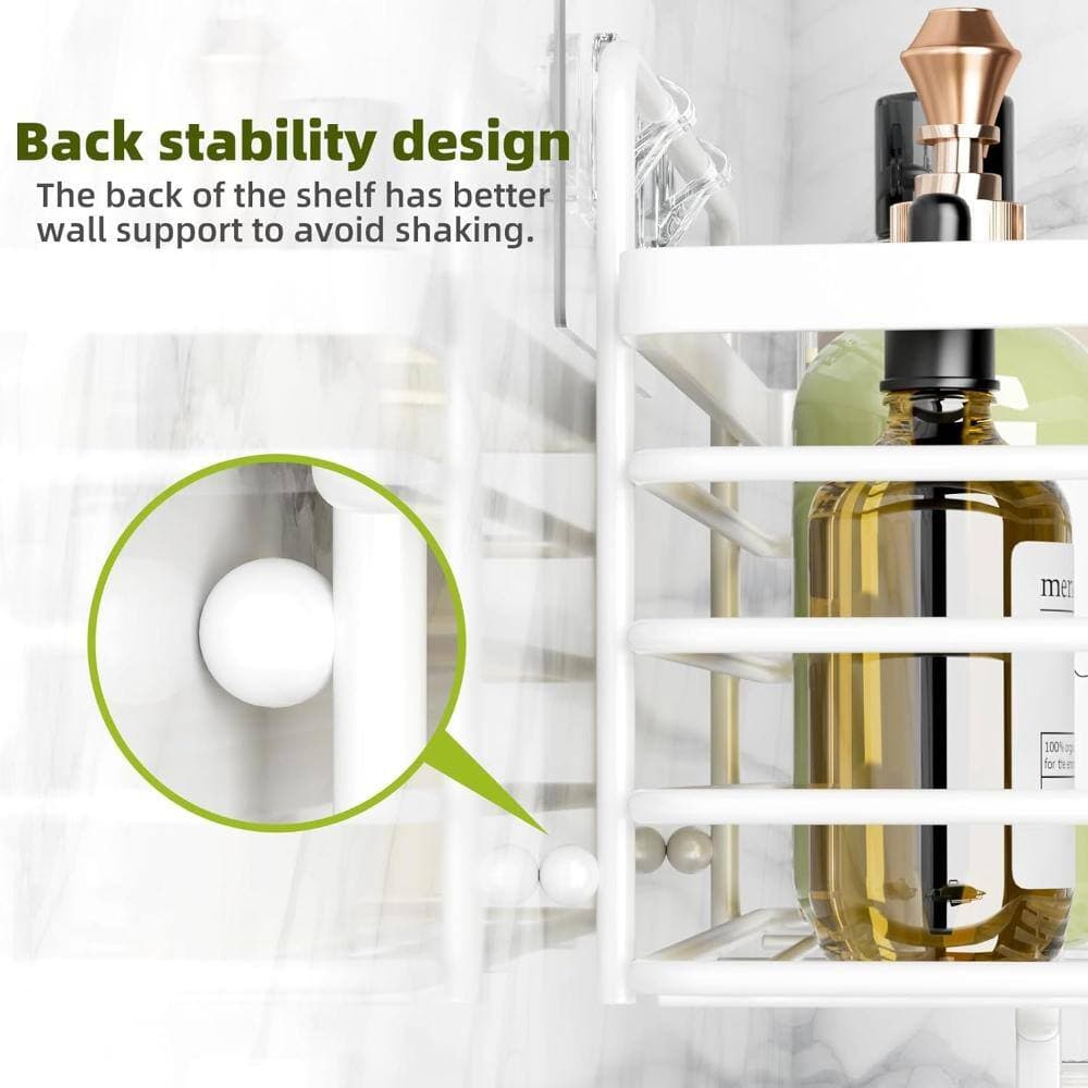 Whatseaso 11.5 in. Stainless Steel Wall Mounted Shower Organizer with Soap Holder and Hooks in White (2)