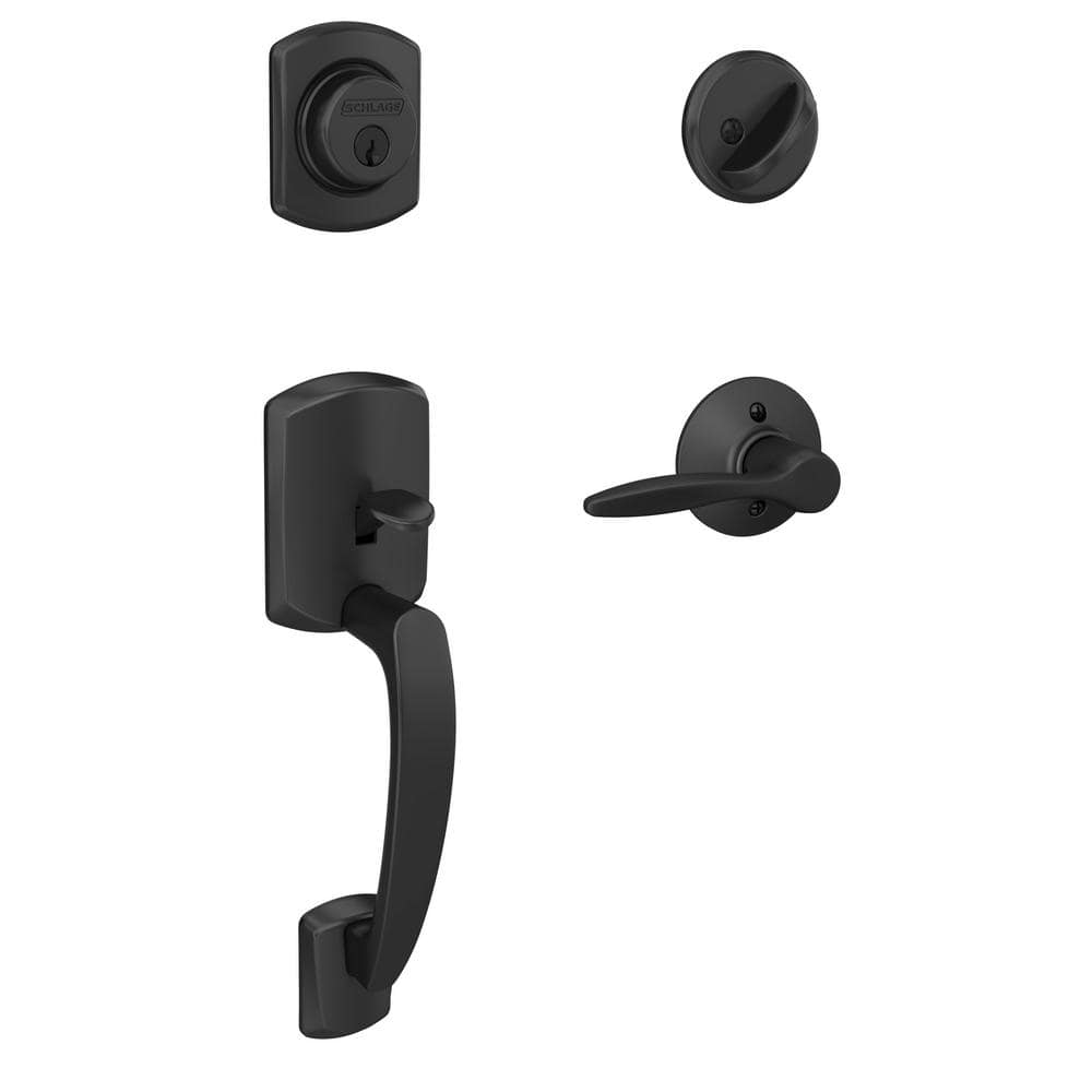 Schlage Greenwich Matte Black Single Cylinder Door Handleset with Delfayo Door Handle - Right Handed (1)