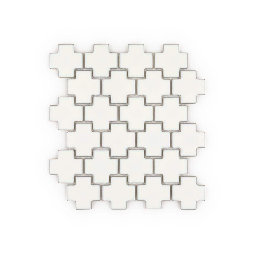 Jeffrey Court Swiss Frost Off-White 9.5 in. x 10.875 in. Cross Glossy Porcelain Wall and Floor Mosaic Tile (0.717 sq. ft. /Each) (2)