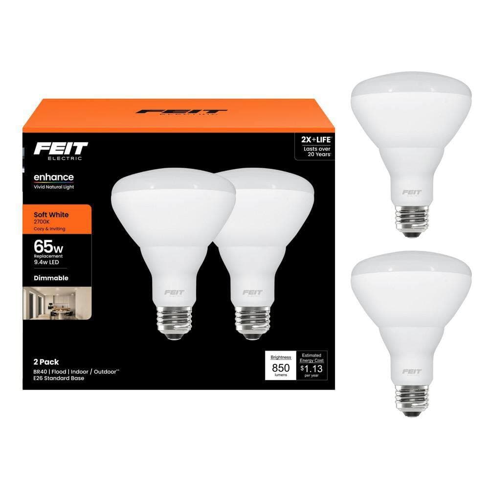 Feit Electric 65-Watt Equivalent BR40 Dimmable CEC Title 20 90+ CRI E26 Flood LED Light Bulb, Soft White 2700K (2-Pack) (2)