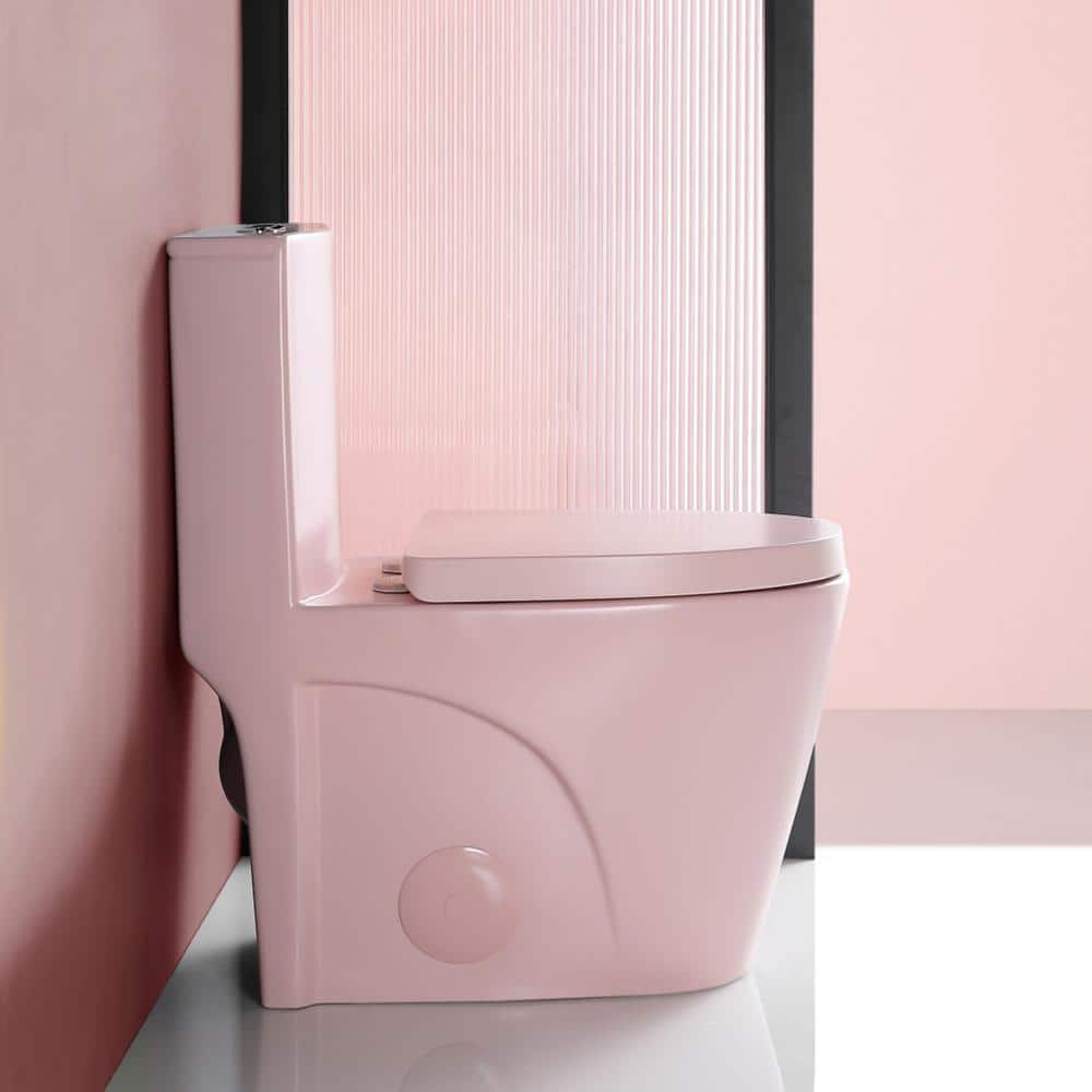 Abruzzo 15 5/8 in. 1-piece 1.1/1.6 GPF Dual Flush Elongated ADA Comfort Height Toilet in Rose Pink Seat Included (2)