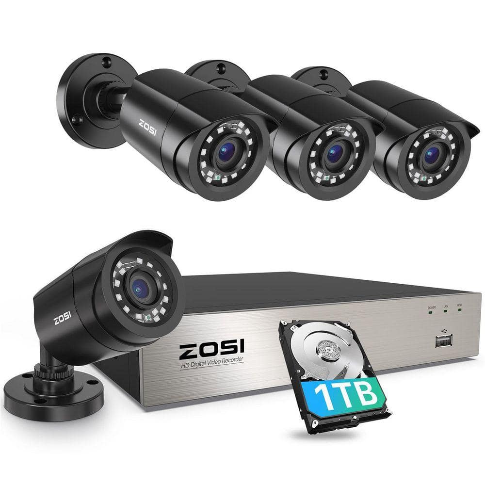 ZOSI 3K Lite 8-Channel Security Camera System with AI Human Vehicle Detection, 4X 1920TVL 1080P Outdoor CCTV Cameras, 1TB HDD (1)