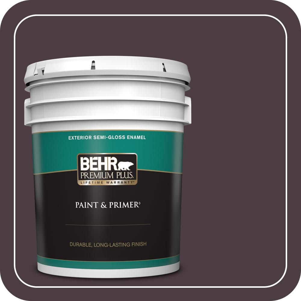 BEHR PREMIUM PLUS 5 gal. #T18-04 Nocturne Shade Semi-Gloss Enamel Exterior Paint & Primer