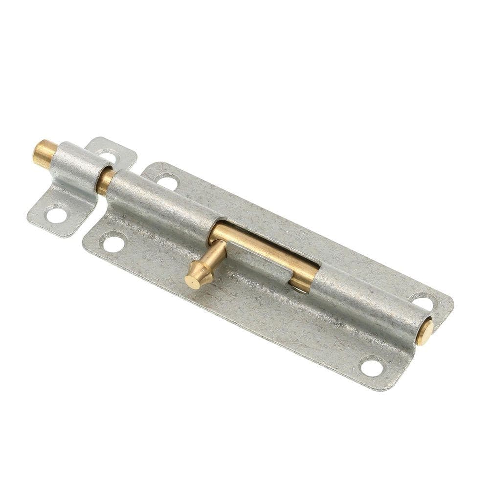 Prime-Line Door and Gate, Slide Barrel Bolt Latch 5 inch with Screws, Galvanized with Brass Bolt and Knob (Single Pack) (1)