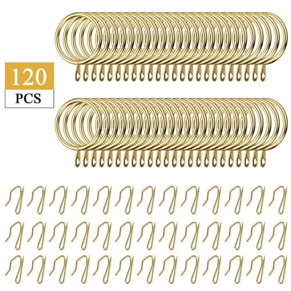 Unbranded Metal Curtain Hanging Rings and Drapery Pin Hooks 1.26 in Gold for Window Door Shower Pleat Style Curtains 60 Pieces (3)