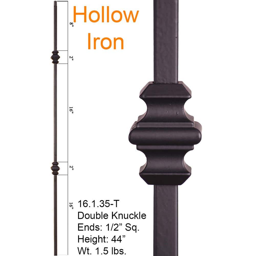 HOUSE OF FORGINGS Versatile 44 in. x 0.5 in. Satin Black Double Knuckle Hollow Wrought Iron Baluster (2)