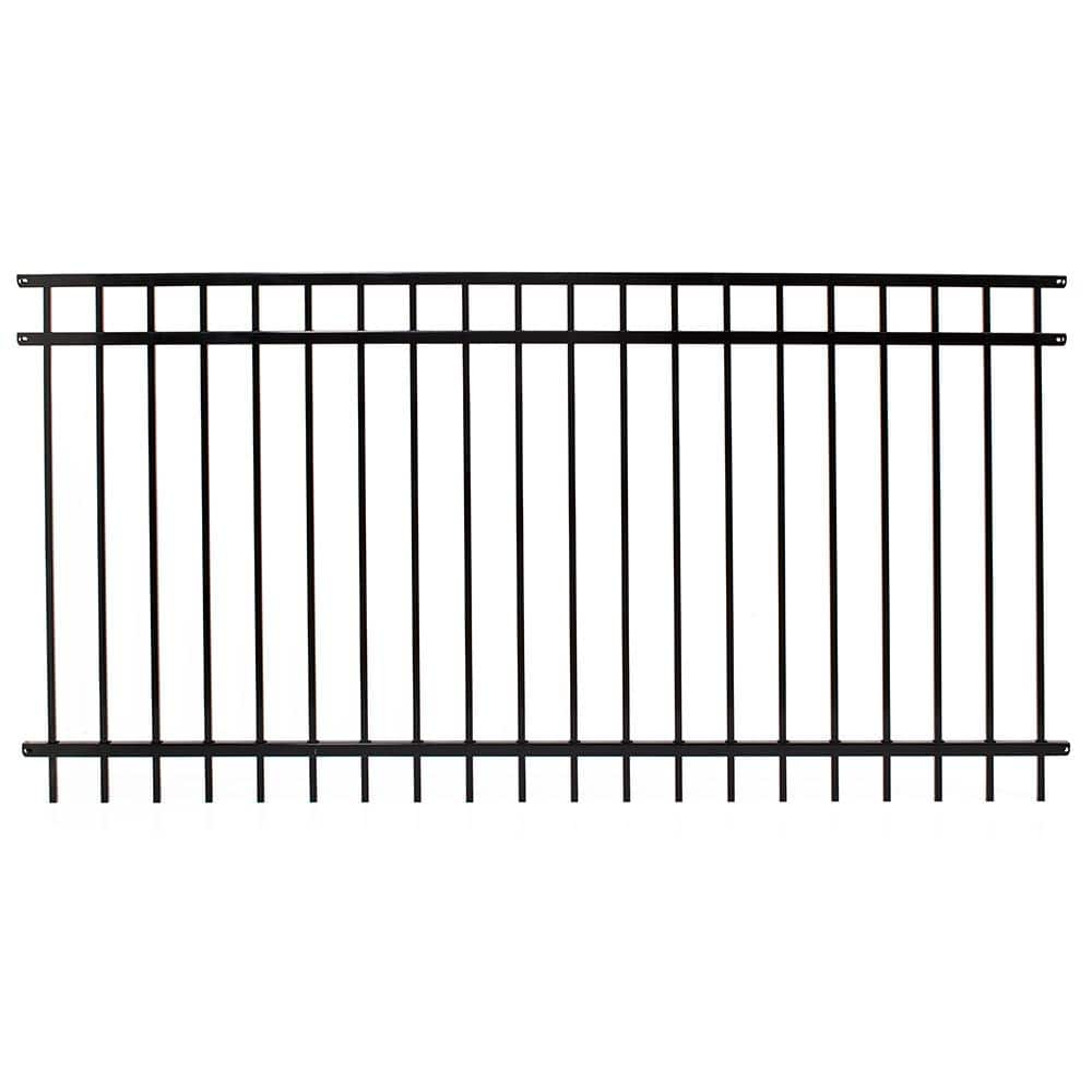 FORTRESS Versai 4 ft. H x 7.5 ft. W Gloss Black Steel Flat Top Design Fence Panel (1)