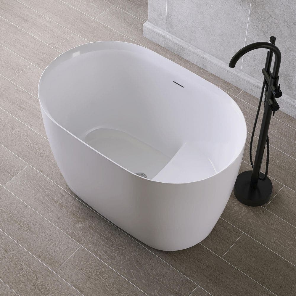 MEDUNJESS I-KOI 43 in. x 28 in. Acrylic Flatbottom Freestanding Japanese Soaking Bathtub in White with Seat (1)