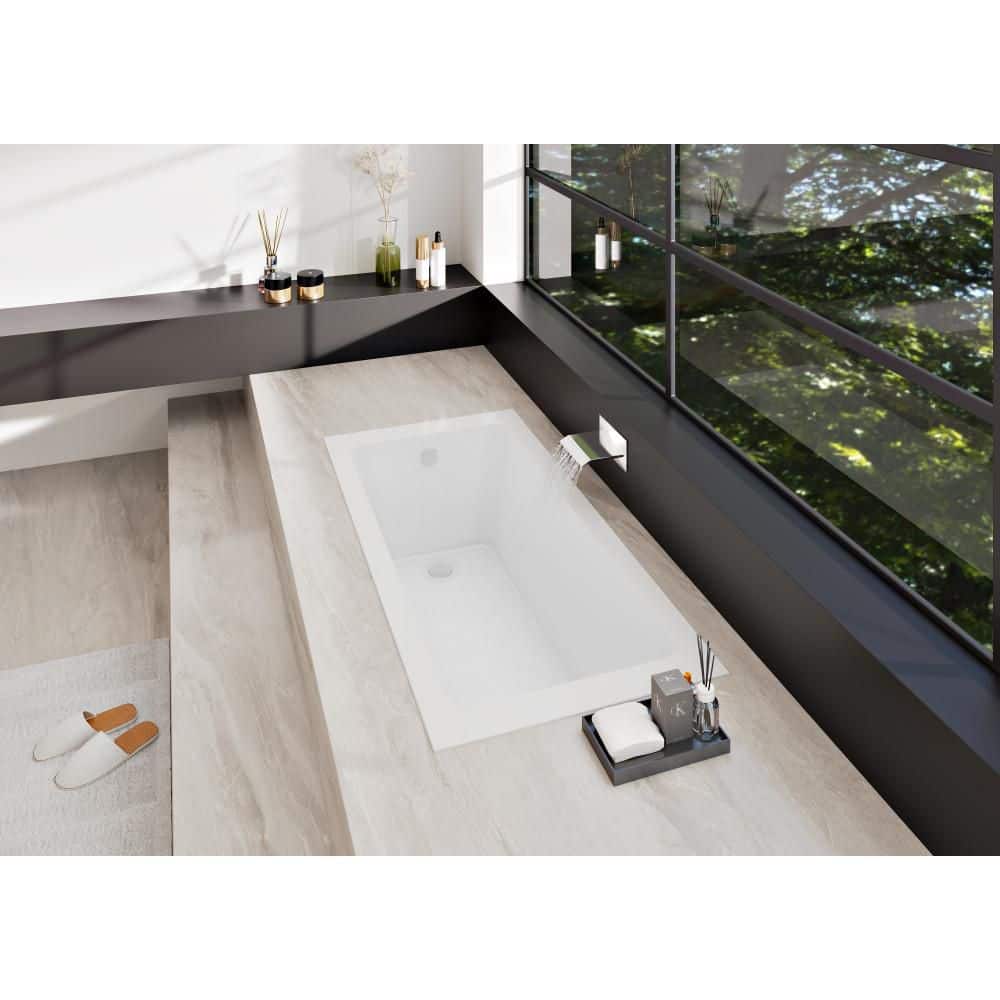 Kingston Brass Aqua Eden 66.9 in. x 31.9 in. Acrylic Rectangular Drop-In Soaking Bathtub with Reversible Drain in Glossy White (2)