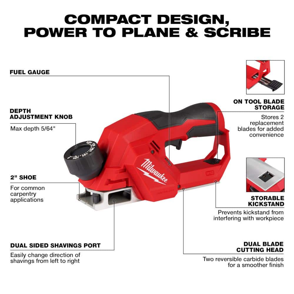 Milwaukee M12 12V Lithium-Ion Brushless Cordless 2 in. Planer with M12 2-Tool Combo Kit (3)