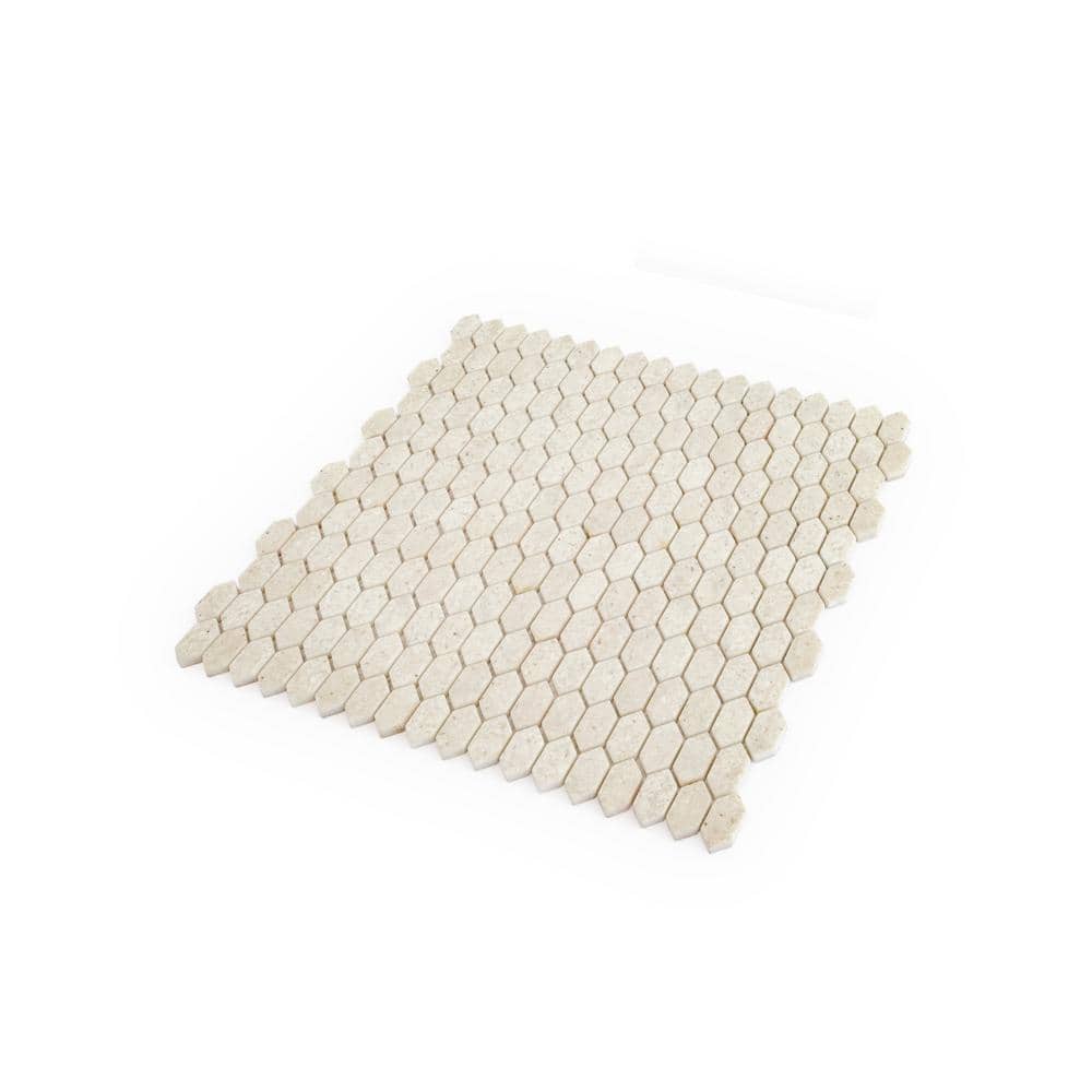 Jeffrey Court Serenity Marfil 11.125 in. x 11.875 in. Elongated Hex Matte White/Beige Glass Mosaic Wall/Floor Tile(0.917 Sq. Ft./Each) (4)
