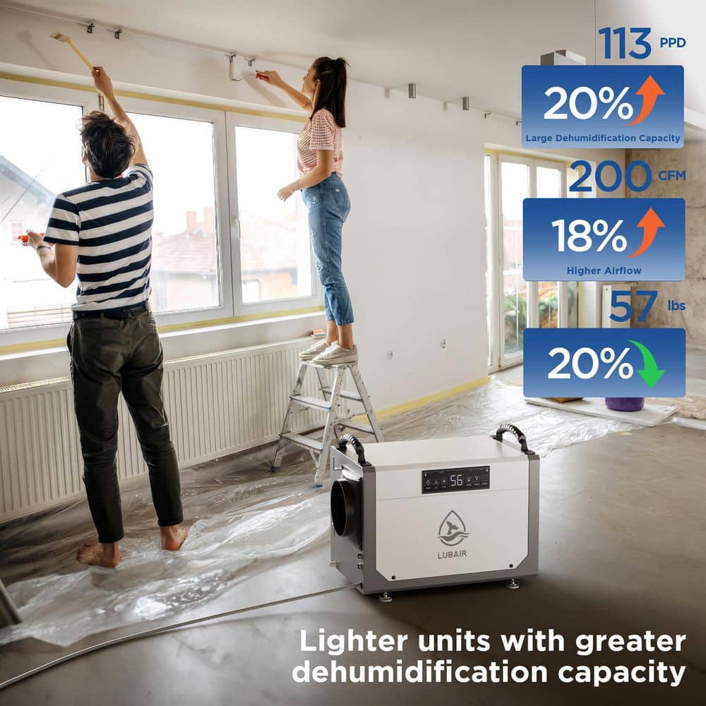 Edendirect 113 pt. 6000 sq.ft. Bucketless Quiet Dehumidifier with Pump for Basement, Crawlspace, Auto Defrost, Memory Starting (2)
