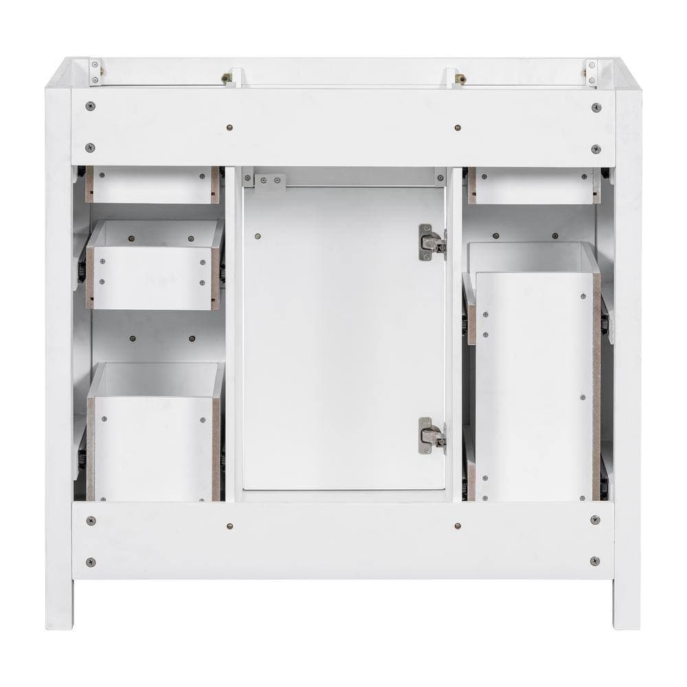 Lycvki 35.4 in. W x 17.8 in. D x 33 in. H Wood Bath Vanity Cabinet without Top with 5-Drawers and Door in White (3)