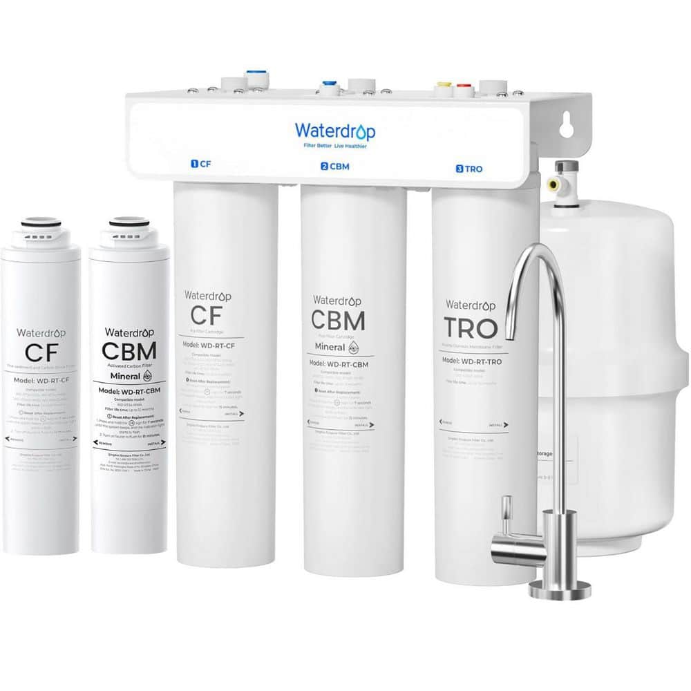 Waterdrop T3-T, 220 GPD, NSF/ANSI 372 Certified Under Sink RO System with Tank, No Power Needed, Extra RT-CF and RT-CBM Filters (1)