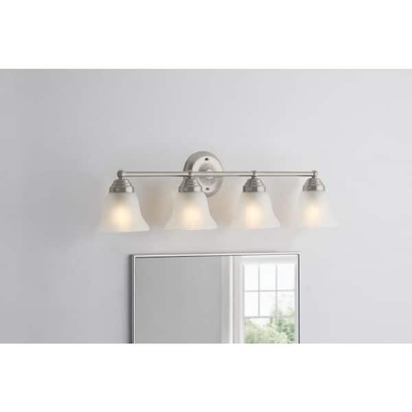 Hampton Bay Ashhurst 32.75 in. 4-Light Brushed Nickel Bathroom Vanity Light with Frosted Glass Shades