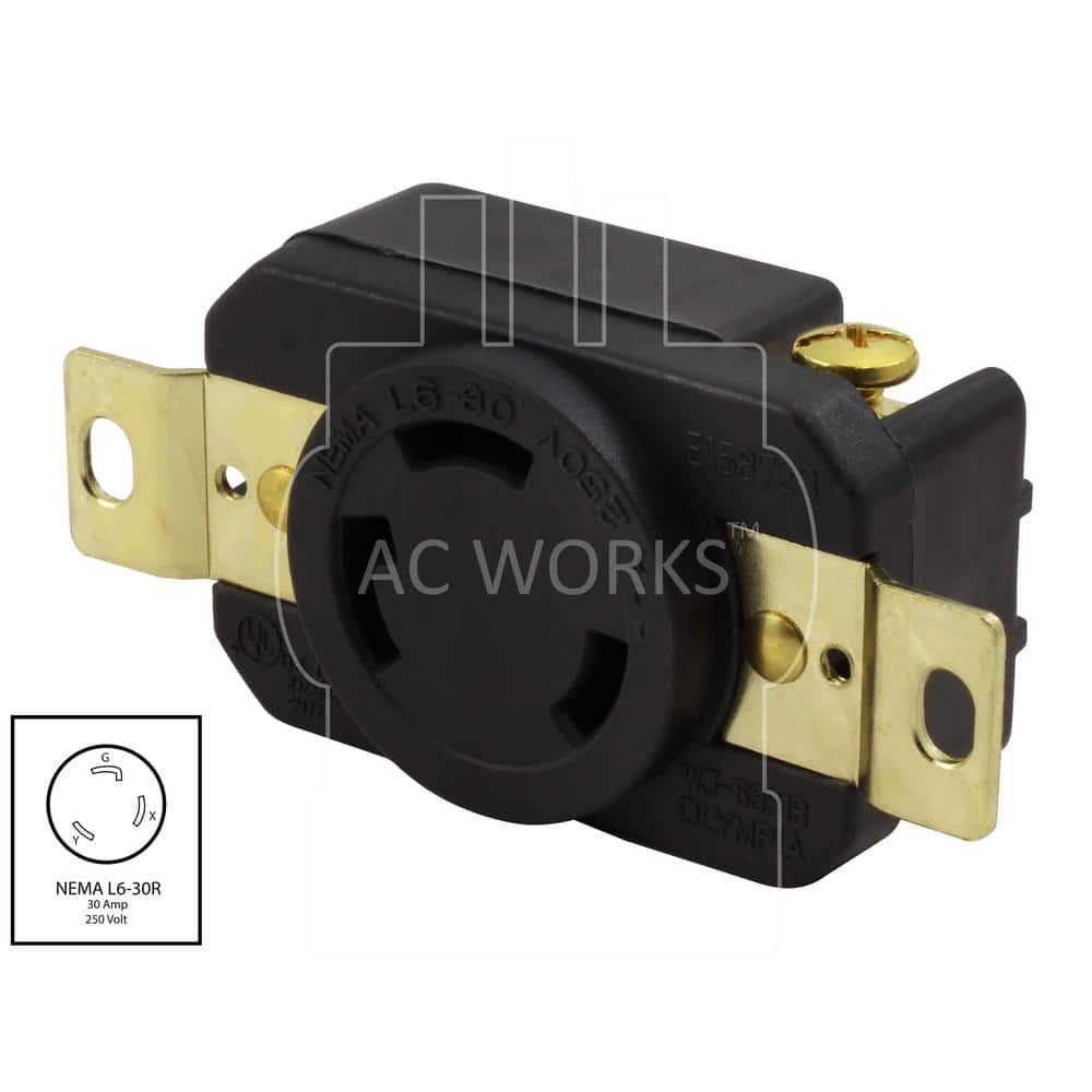 AC WORKS 30-Amp 250-Volt NEMA L6-30R Flush Mounting Locking Industrial Grade Receptacle (2)
