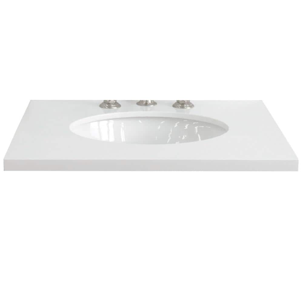 Bellaterra Home 25 in. W 22 in. D Quartz Vanity Top White with White Oval Basin (2)