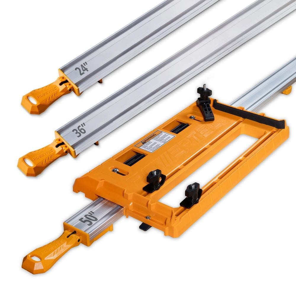 ‎POWERTEC Circular Saw Track Plate with 24 in. 36 in. 50 in. Straight Edge Clamps, Tool-Free Mounting System (1)