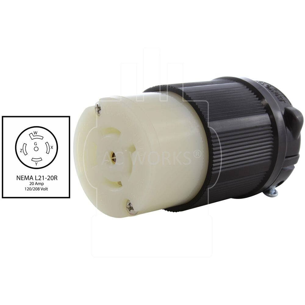 AC WORKS NEMA L21-20R 20A 3-Phase 120/208V 3PY, 5-Wire Locking Female in Black UL, C-UL Approval (2)