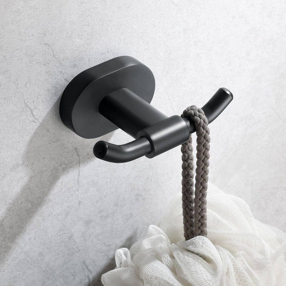 ruiling Wall Mounted J-Hook Double Robe/Towel Hook in Stainless Steel Matte Black 2-Pack (2)