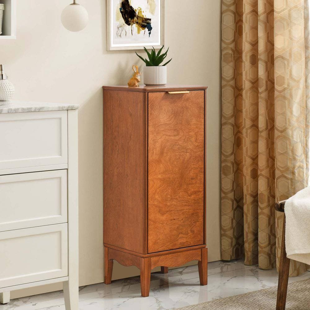 Unbranded 14.5 in. W x 12.63 in. D x 35.75 in. H Antique Brown Linen Cabinet with Adjustable Shelves for Bathroom (2)