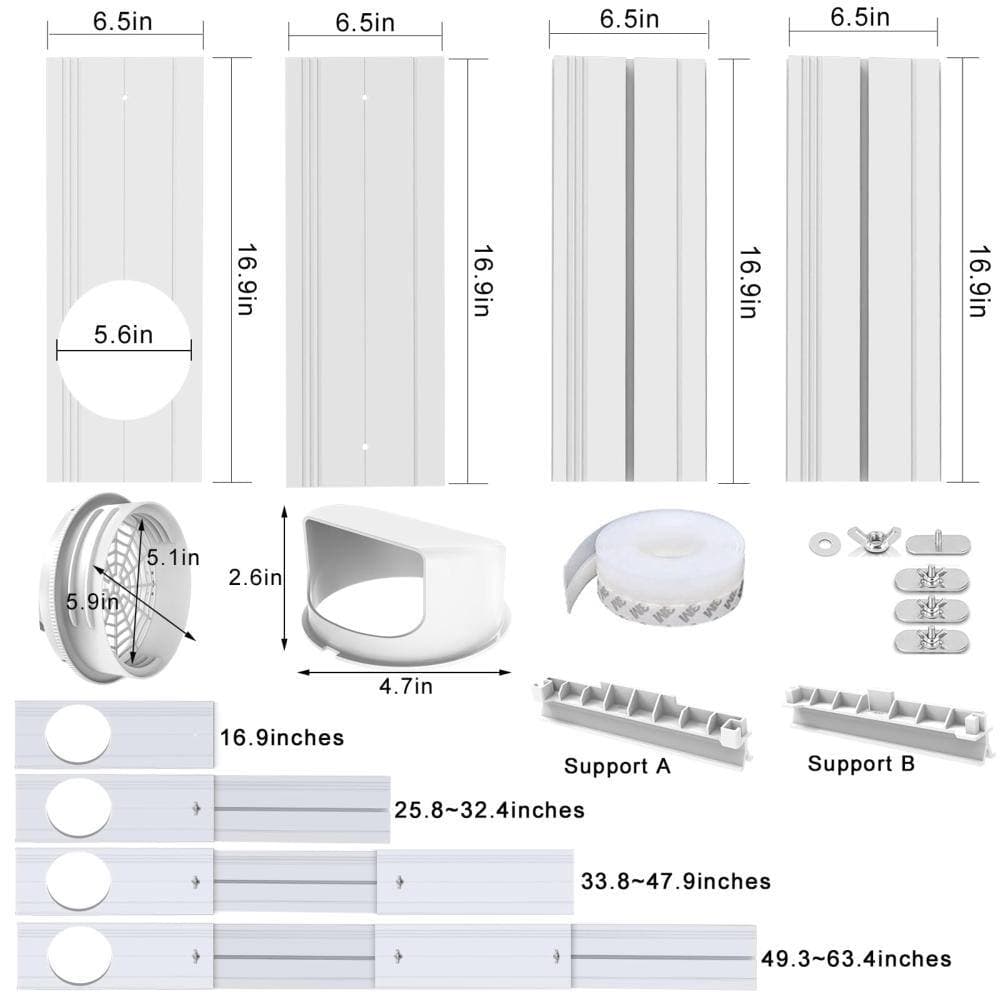 Unbranded Air Conditioner Window Kit Adjustable Seal Plates for Sliding Window, Universal 5.1/5.9 Inch Hose Coupler, 4 Panel (3)