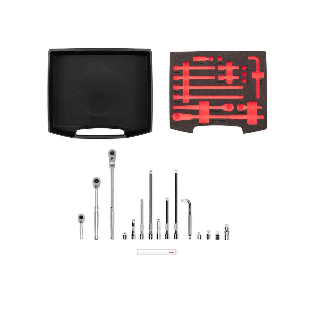 TEKTON 3/8 in. Drive Ratchet and Accessories Set with Open Top Drawer and Rack (15-Piece) (3)