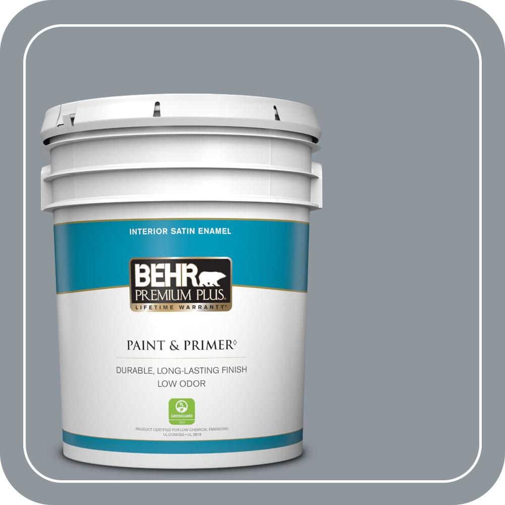 BEHR PREMIUM PLUS 5 gal. #MQ5-21 Radiant Silver Satin Enamel Low Odor Interior Paint & Primer