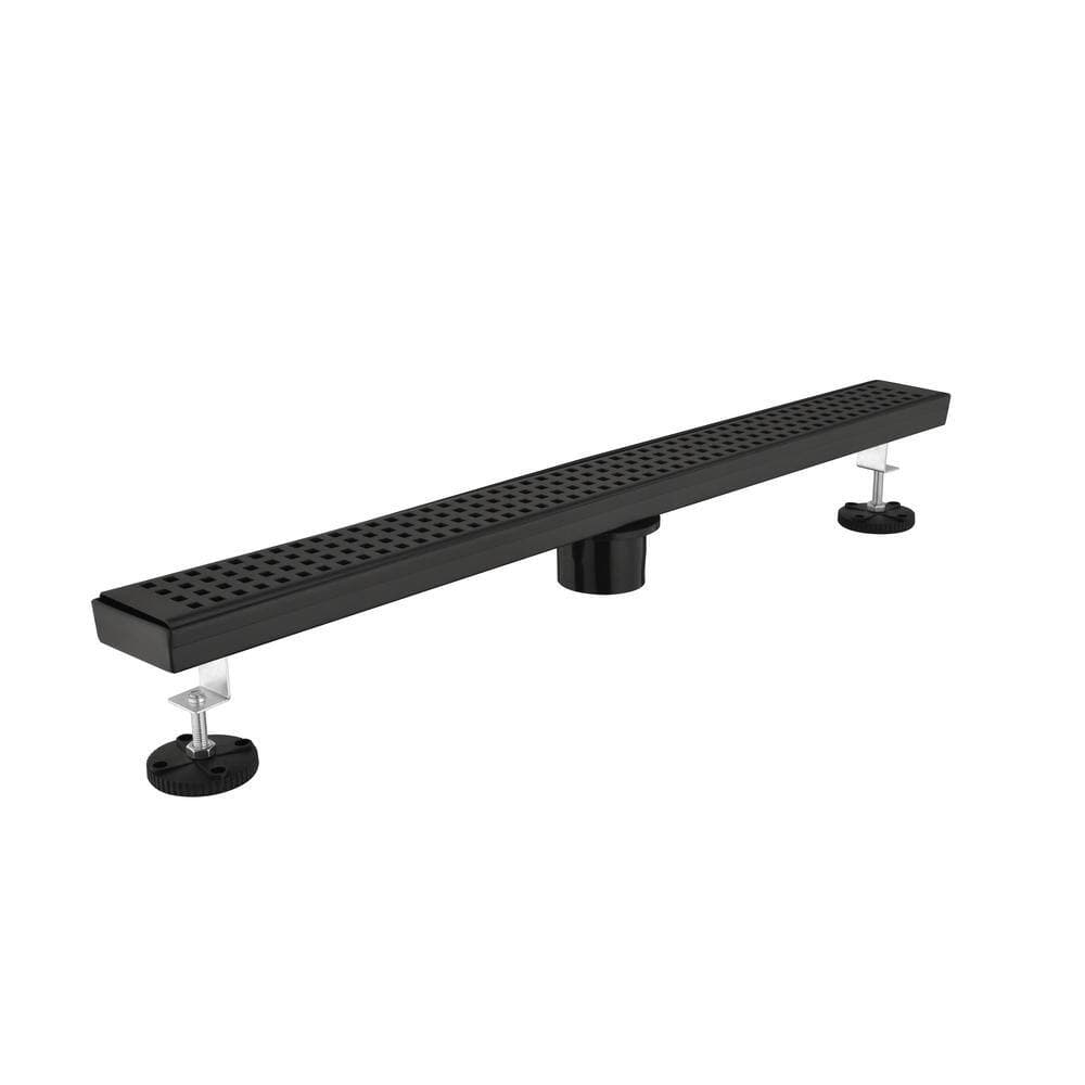 Tahanbath Linear Shower Drain with Removable Quadrato Pattern Grate, Included Hair Strainer and Leveling Feet (1)