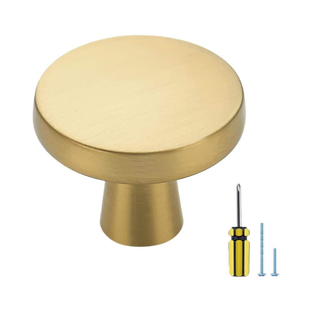 Numhew 30 Pack Gold Zinc Alloy Solid Knobs Kitchen Cabinet Round Pulls Dresser Cupboard Hardware Brushed Brass Drawer Knobs (1)
