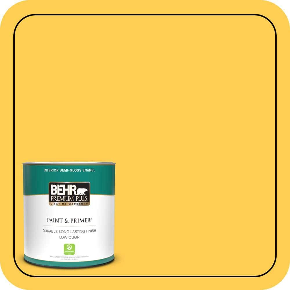 BEHR PREMIUM PLUS 1 qt. #T16-05 Canary Diamond Semi-Gloss Enamel Low Odor Interior Paint & Primer