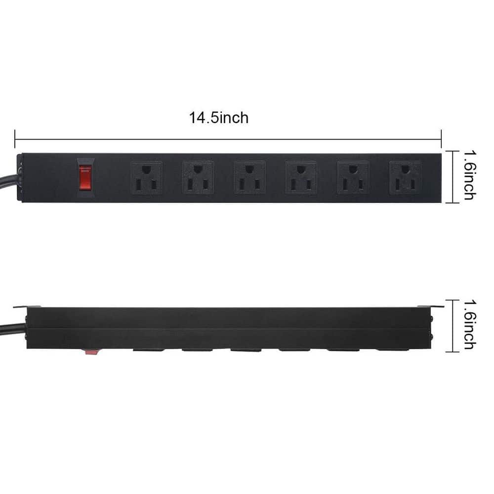 Unbranded 6 ft. Power Cord 6-Outlet Surge Protector with Wall Mount, Metal Aluminum Alloy Power Strip with Switch, Black (2)