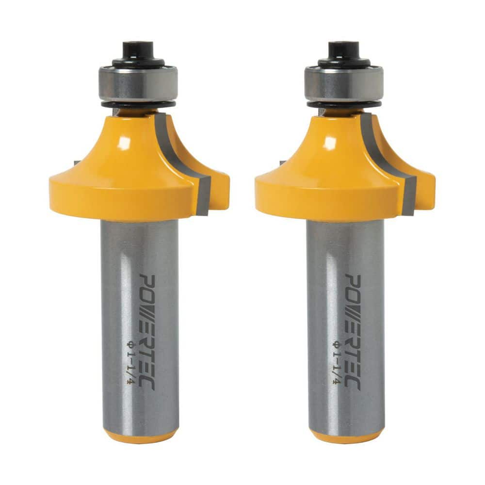 ‎POWERTEC Roundover Router Bit w/ Top Bearing, 1/2in. Shank,1-1/4 in., 3/8 in. Radius,Tungsten Carbide Tipped Router Bits,(2-Pack) (1)