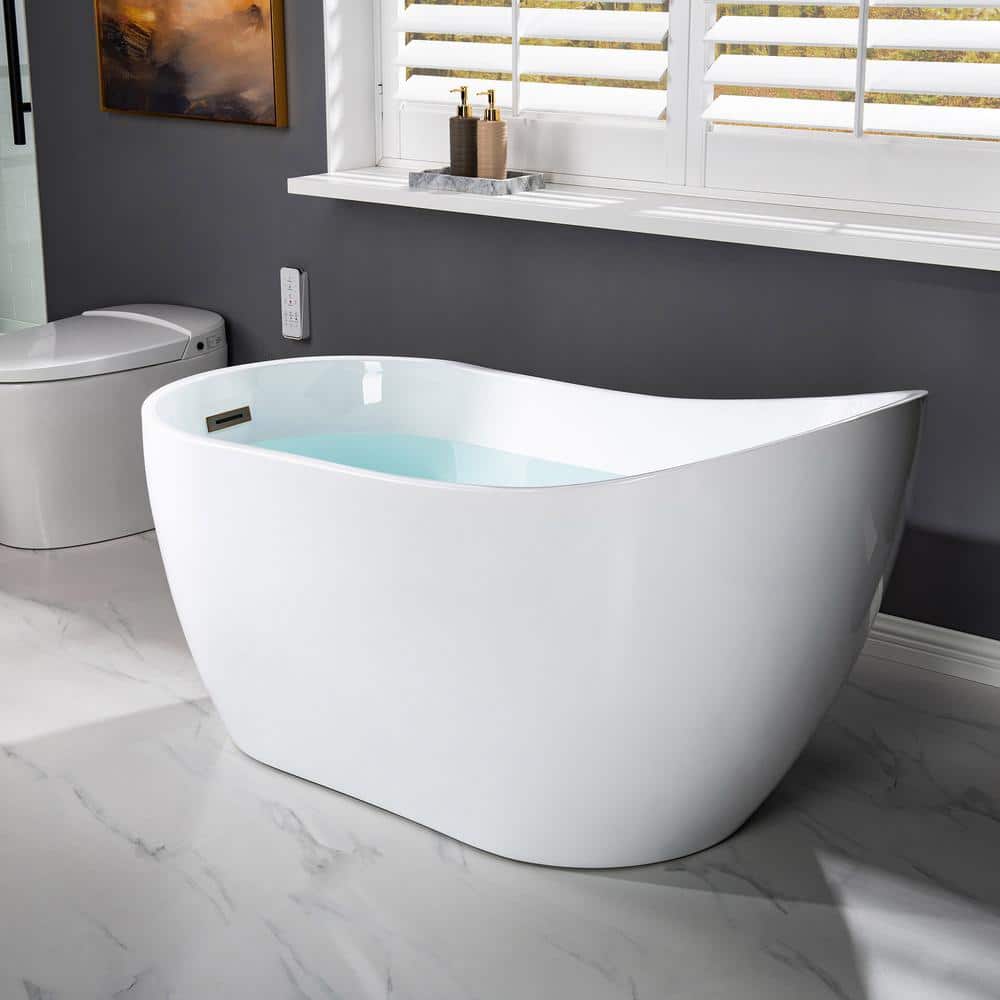 WOODBRIDGE ROYAN Acrylic Flatbottom Single Slipper Bathtub with Oil Rubbed Bronze Overflow and Drain Included White (4)