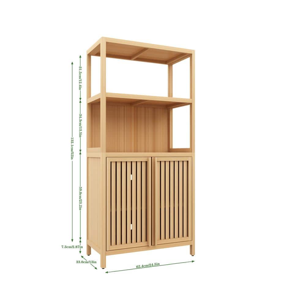 cadeninc 24.57 in. W x 12.99 in. D x 52.01 in. H Neutral Brown Bamboo Storage Cabinet Linen Cabinet with 2 Doors (2)