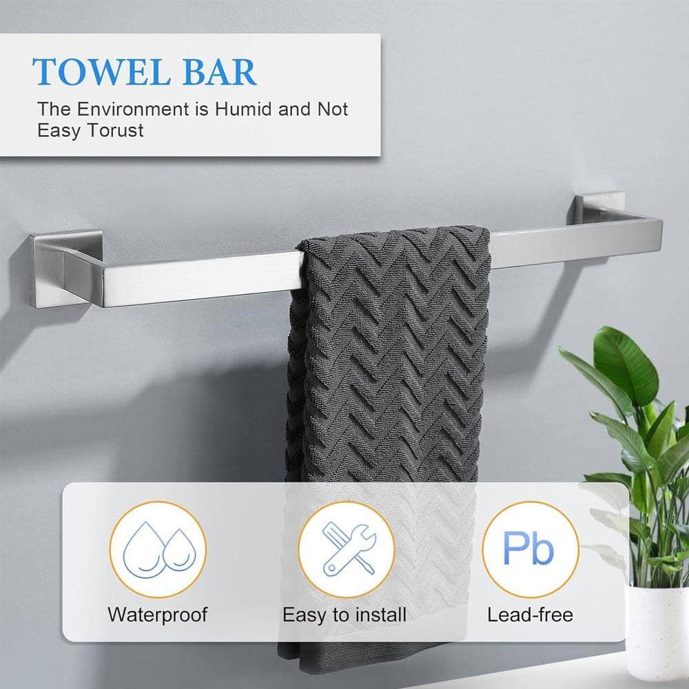 Adrinfly 6-Piece Wall Mount Stainless Steel Bath Hardware Set w/ 2 Towel Bar, Hook and Toilet Paper Holder (3)