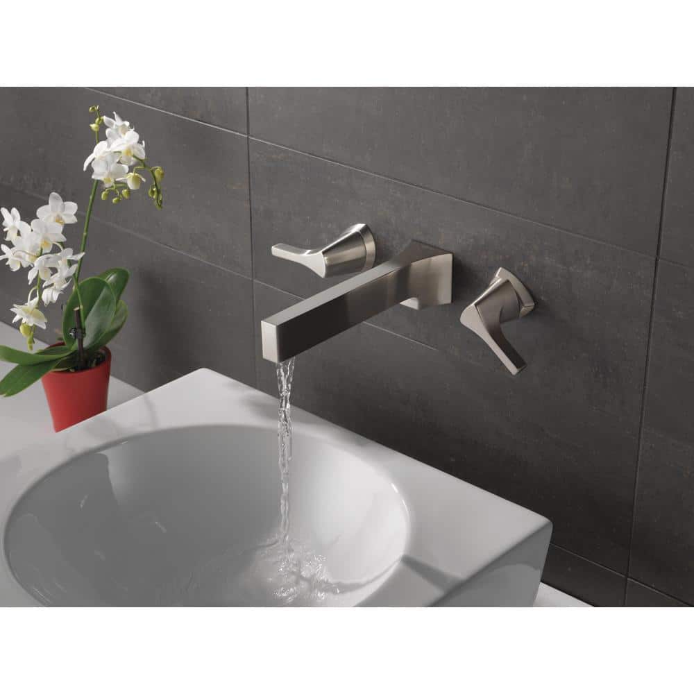 Delta Zura 2-Handle Wall Mount Bathroom Faucet Trim Kit in Stainless (Valve Not Included) (2)