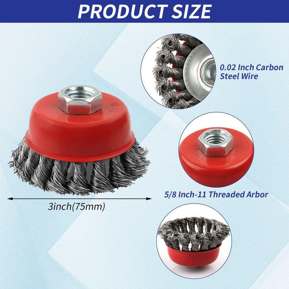 Unbranded Wire Wheel Brush for Angle Grinder 4 Inch 0.02 Inch Carbon Steel Wire 5/8 Inch Threaded Arbor 3 Pack (2)