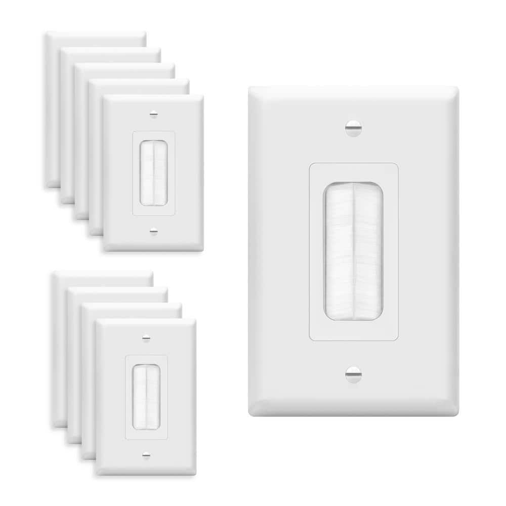 TOPGREENER 1-Gang Midsize Decorator Rocker Brush Pass Through Plastic Wall Plate with Mounting Brackets, White (10-Pack) (1)