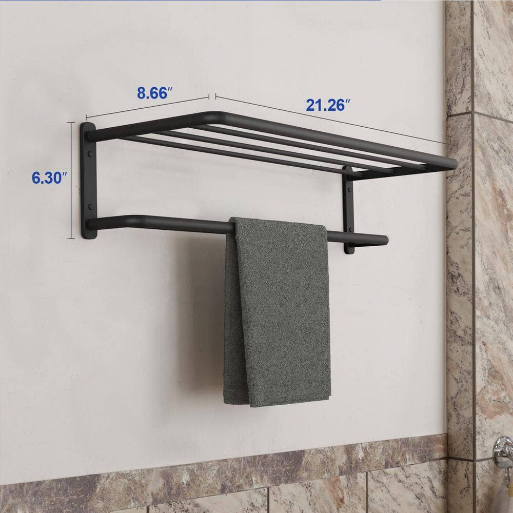 Delnavik Aluminum Alloy 6-Bar Towel Rack Wall-Mounted 21.26 Inches Premium Towel Rack in Black (2)