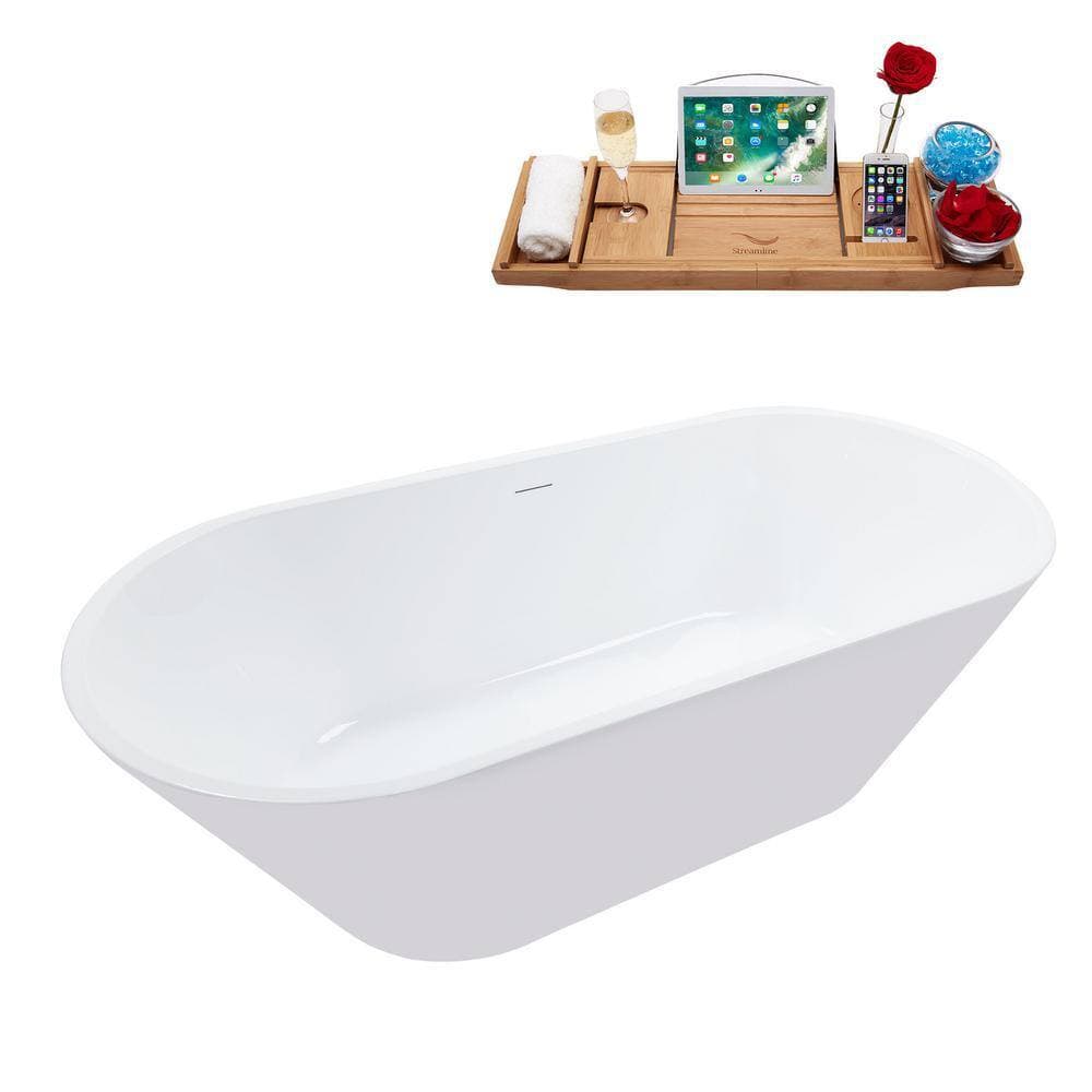 Streamline Acrylic Flatbottom Non-Whirlpool Bathtub Glossy White With Matte Black Drain (3)