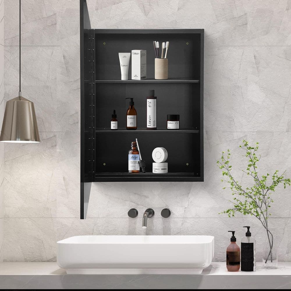Tahanbath 4.90 in. W x 16 in. D x 24 in. H Bathroom Storage Wall Cabinet in Black with Mirror Door and 2 Adjustable Shelves (2)