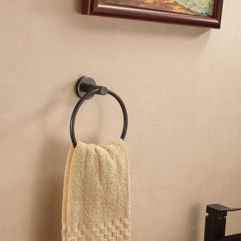 Wudkey Wall Mounted Towel Ring in Oil Rubbed Bronze, Bath Hand Towel Rack Hanger, Rotated up and Down 180°, Easy to Install (3)