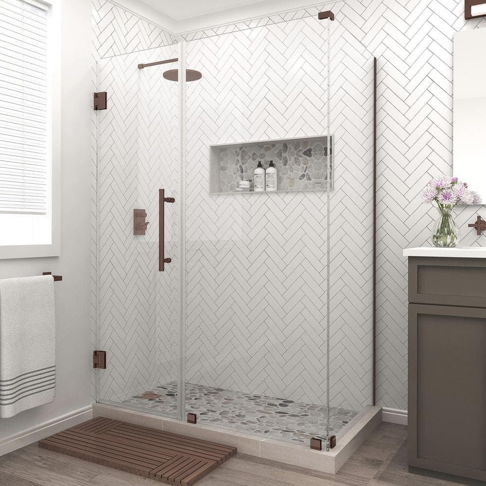 Aston Bromley 55.25 in. - 56.25 in. x 36.375 in. x 72 in. Frameless Corner Hinged Shower Door in Bronze (3)