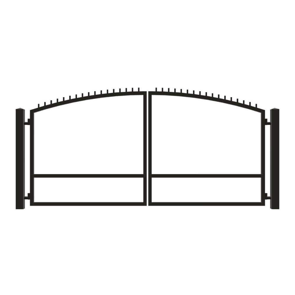 Unbranded Driveway Gate — Swing, Center, Arch + Finials, Black — 158"W x 72"H