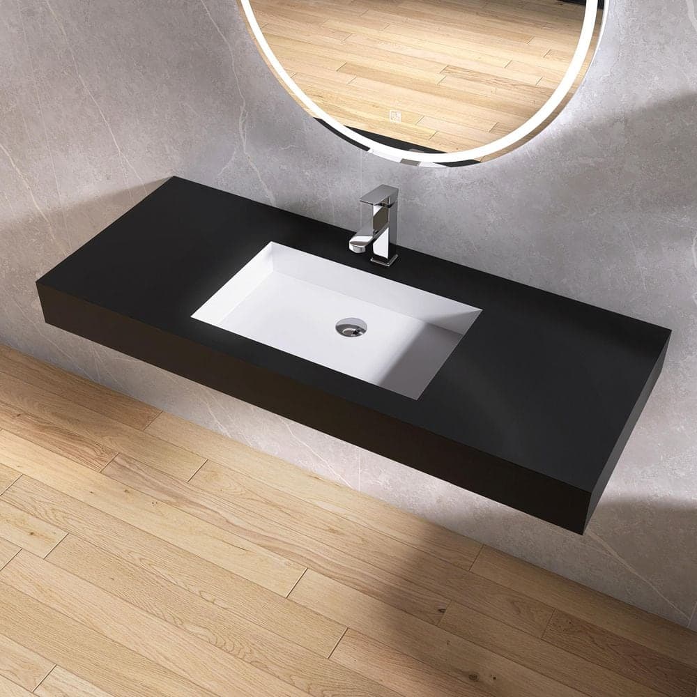 MEDUNJESS 47 in. W x 19 in. D x 4 in. H Solid Surface Bathroom Wall-Mount Sink/ Vessel Sink in Black with Faucet Hole (3)