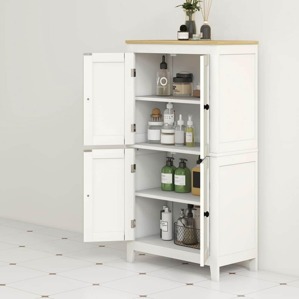Buruis 23.6 in. W x 11.8 in. D x 43.3 in. H White Bathroom Linen Cabinet with 4-Doors and 2-Adjustable Shelves (2)