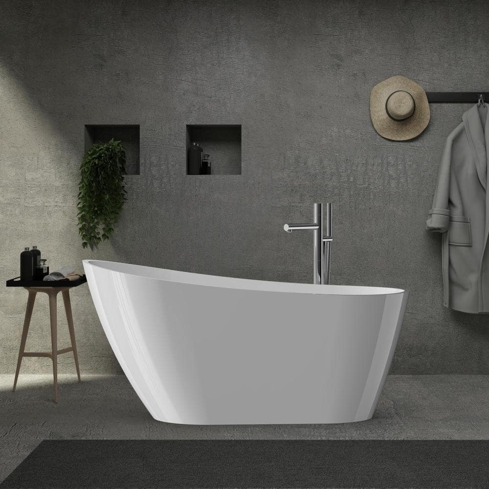 JimsMaison 59 in. x 31 in. Acrylic Single Slipper Flatbottom Freestanding Soaking Bathtub in White (1)